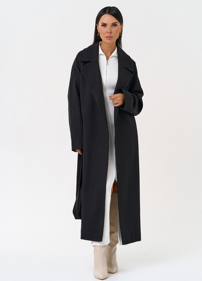 Женское пальто черного цвета с функциональными кнопками модель № 31408 универмаг малина