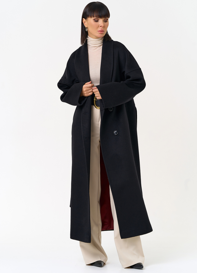 фото Женское пальто с воротником шаль модель № 31690