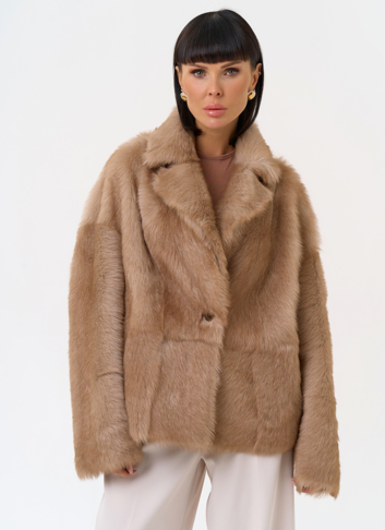 Женская натуральная дубленка с английским воротником