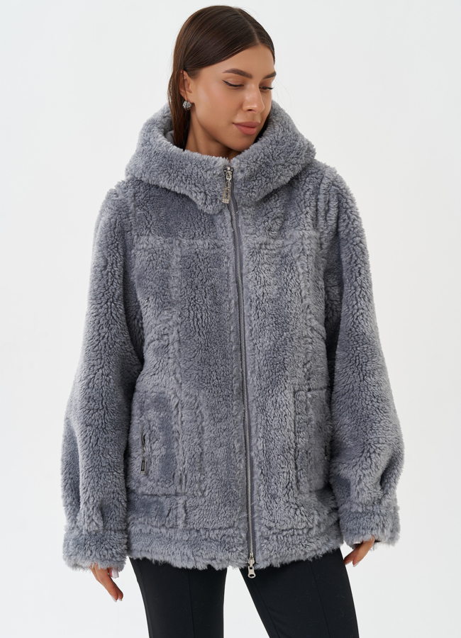 Женская двухсторонняя дубленка из эко кожи модель № 28650 универмаг малина