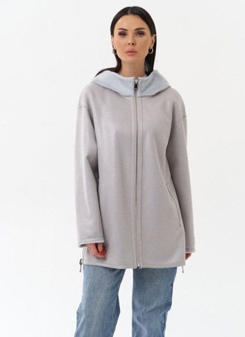 Двухсторонняя дубленка из эко замши с капюшоном