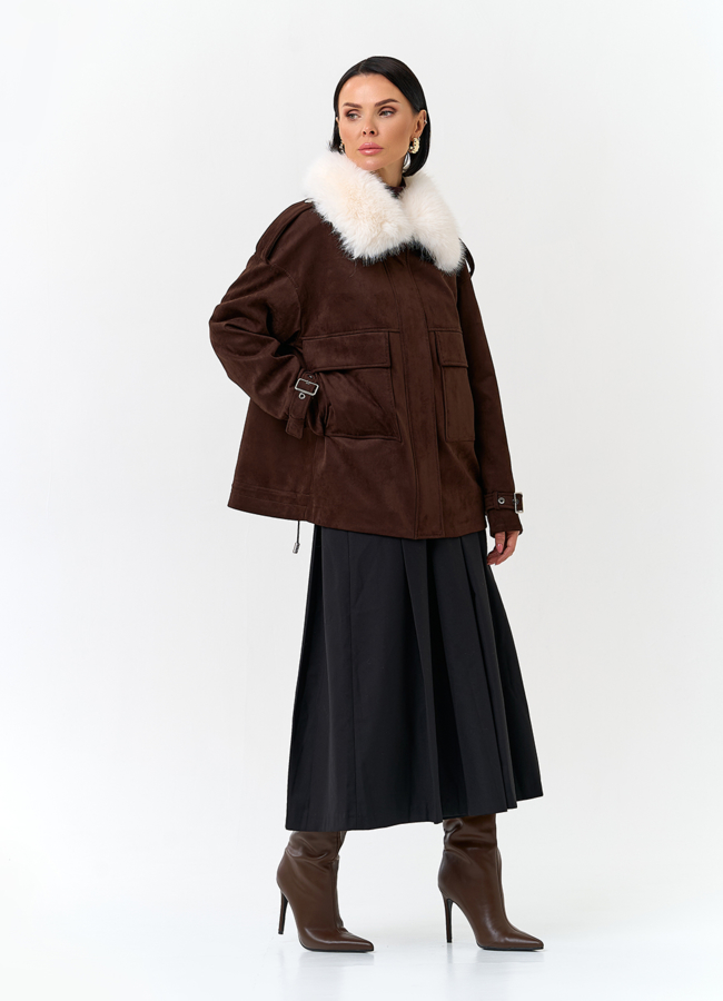 Женская куртка из эко замши с отделкой из эко меха модель № 32794 универмаг малина