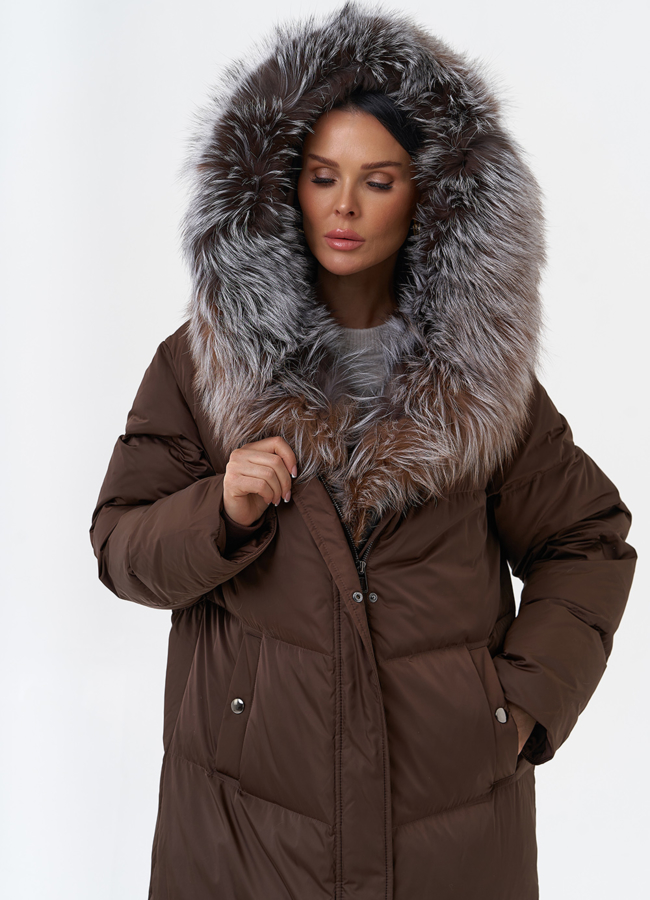 Пуховик с отделкой из меха блюфрост модель № 29357 универмаг малина