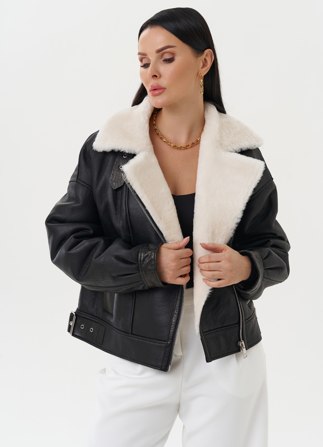 Натуральная дубленка черного цвета модель № 28428 универмаг малина