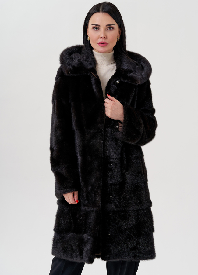 Шуба из норки модель № 24725 меха малина