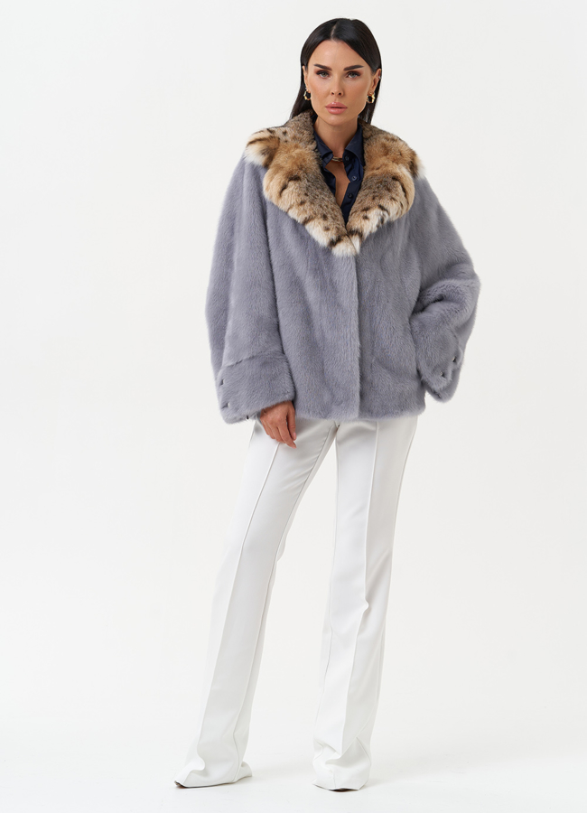 Куртка из меха норки с воротником их меха рыси модель № 31170 универмаг малина