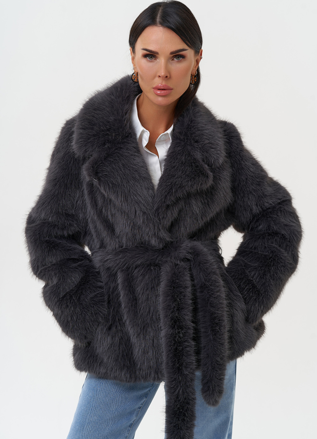 Женская шуба из эко меха с английским воротником модель № 31241 меха малина