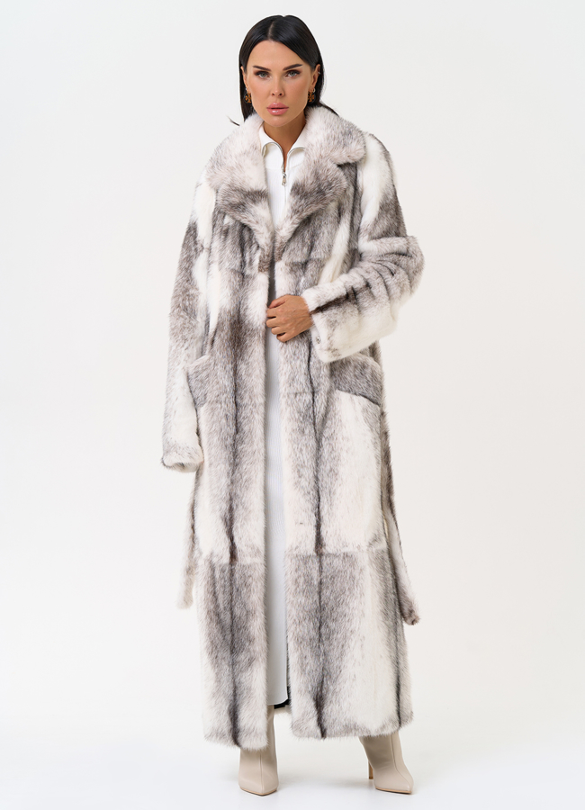 Длинная шуба из норки крестовки cross модель № 31327 универмаг малина