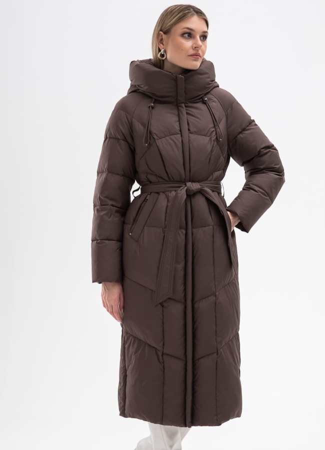 Женский пуховик с капюшоном и поясом модель № 31122 в кредит