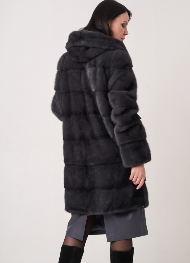 фото Норковая шуба трансформер с капюшоном модель № 24956