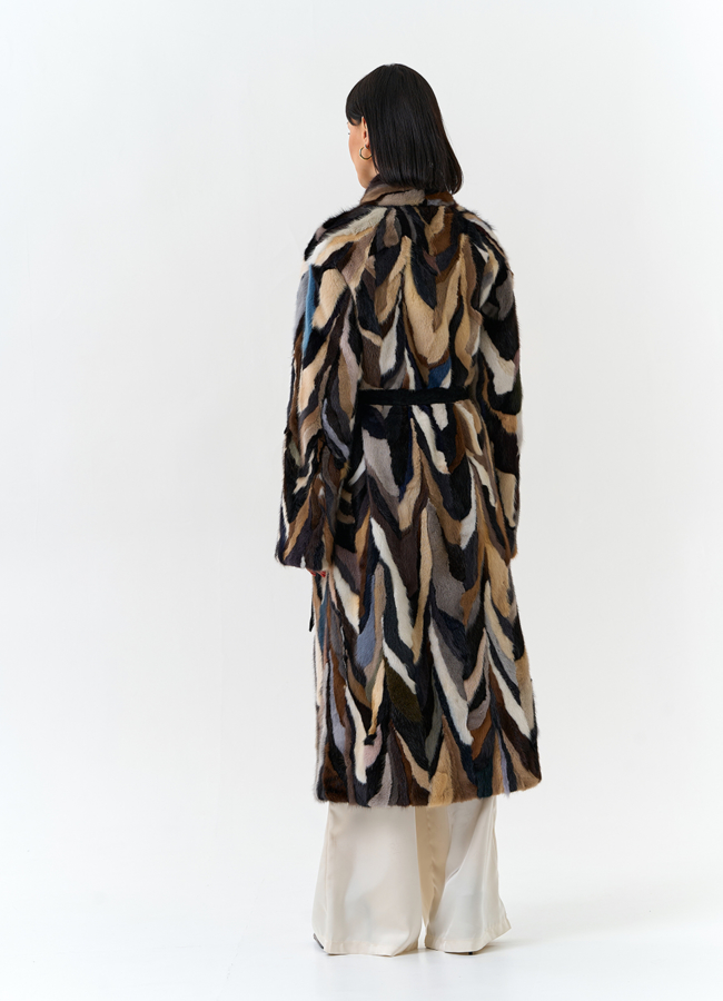 Шуба из норки в стиле пэчворк модель № 31298 в рассрочку