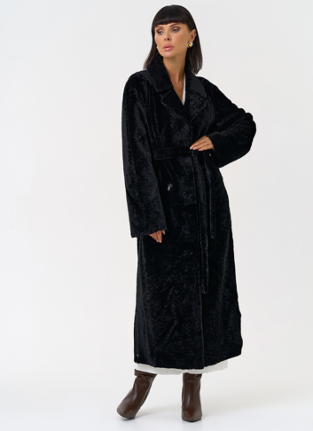 Женская двухсторонняя дубленка с английским воротником