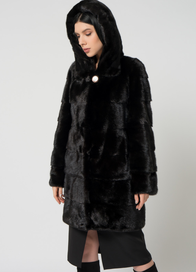 Норковая шуба с капюшоном модель № 24726 универмаг малина