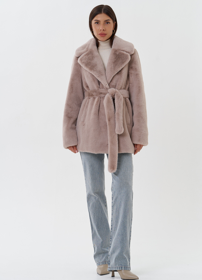 Женский пуховик из эко меха с манишкой модель № 27747 универмаг малина