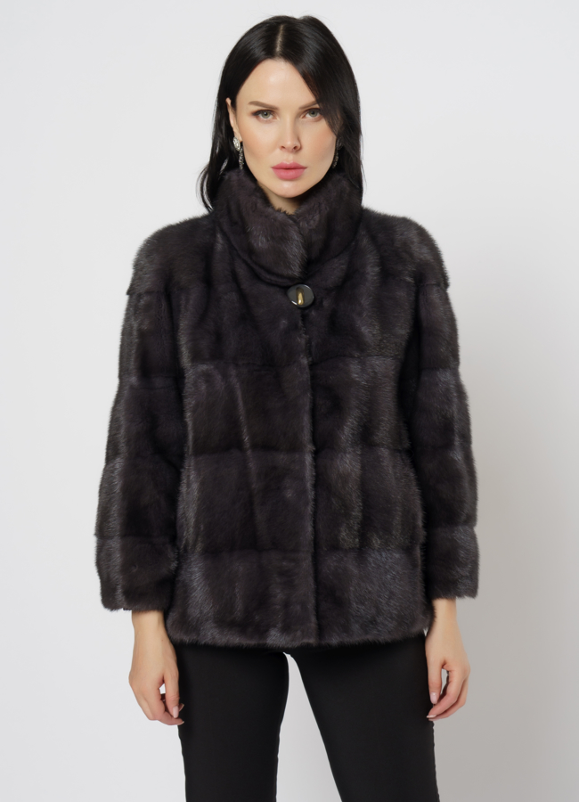 Норковая шуба с воротником стойка в цвете графит модель № 25926 универмаг малина