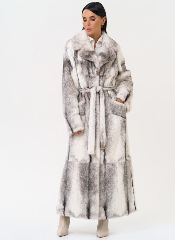 Длинная шуба из норки крестовки cross