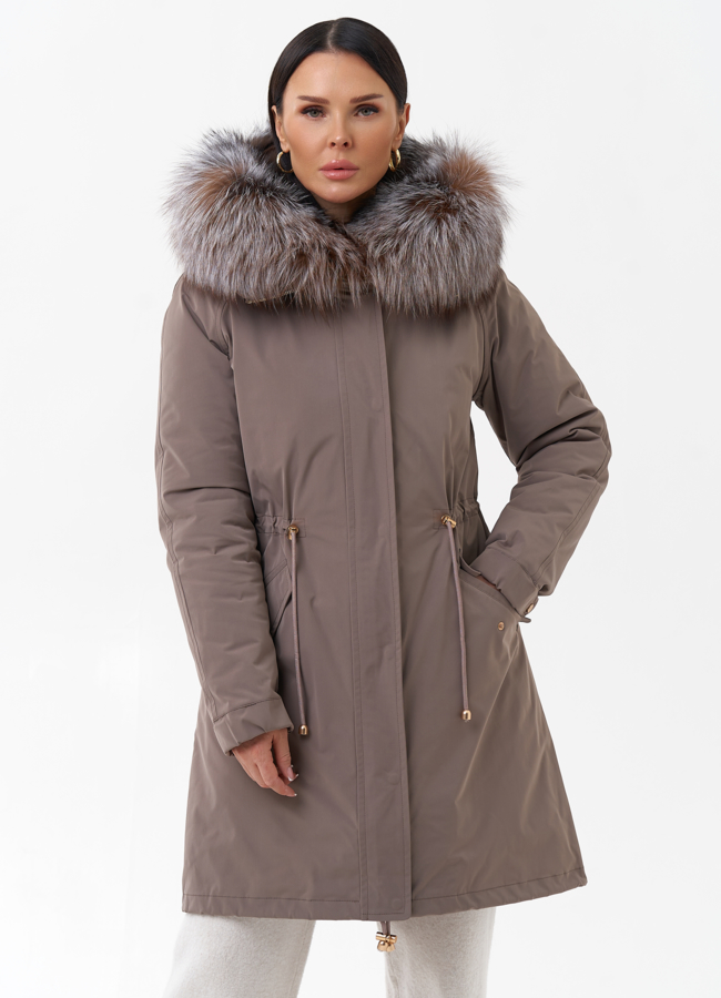 Парка женская с отделкой из меха чернобурки модель № 29187 меха малина