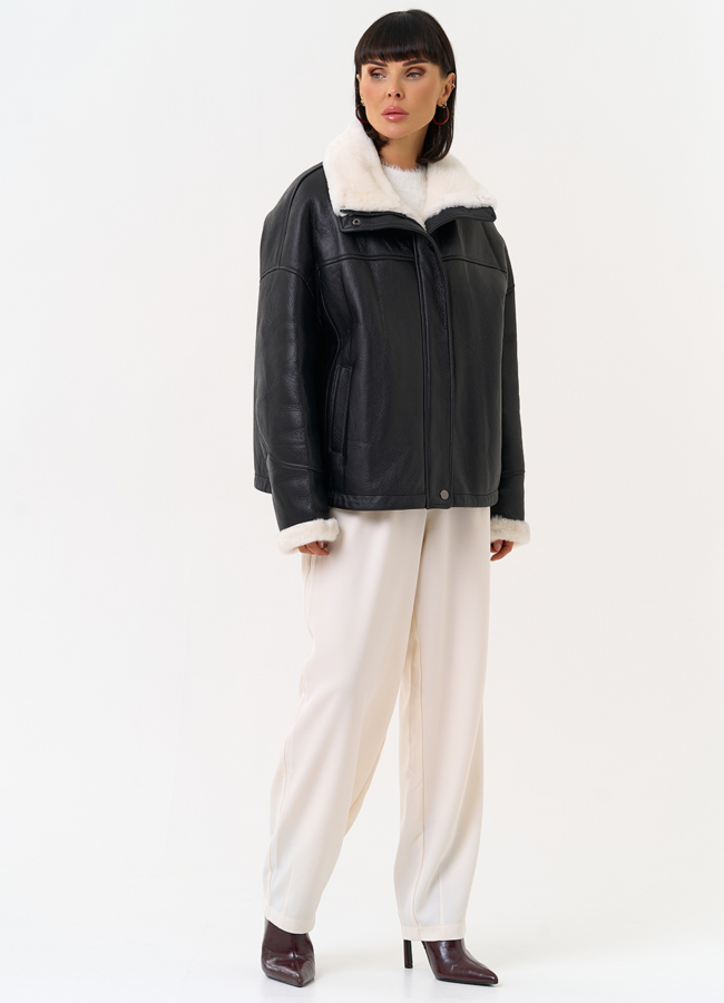 Женская натуральная дубленка черного цвета модель № 31572 универмаг малина