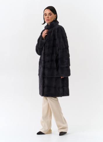 Норковая шуба трансформер, поперечная со стойкой