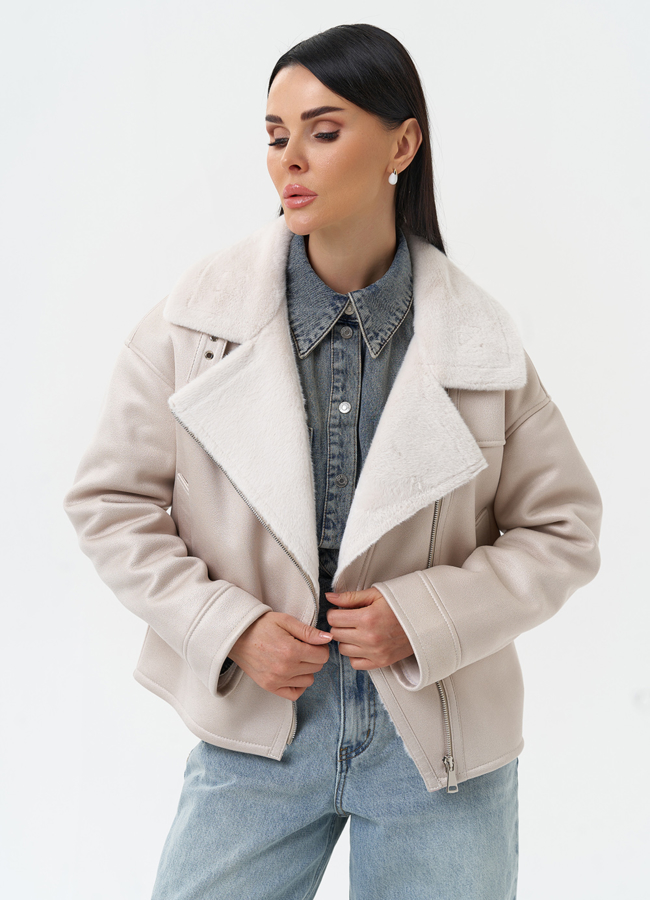 Короткая дубленка из эко замши модель № 30206 универмаг малина