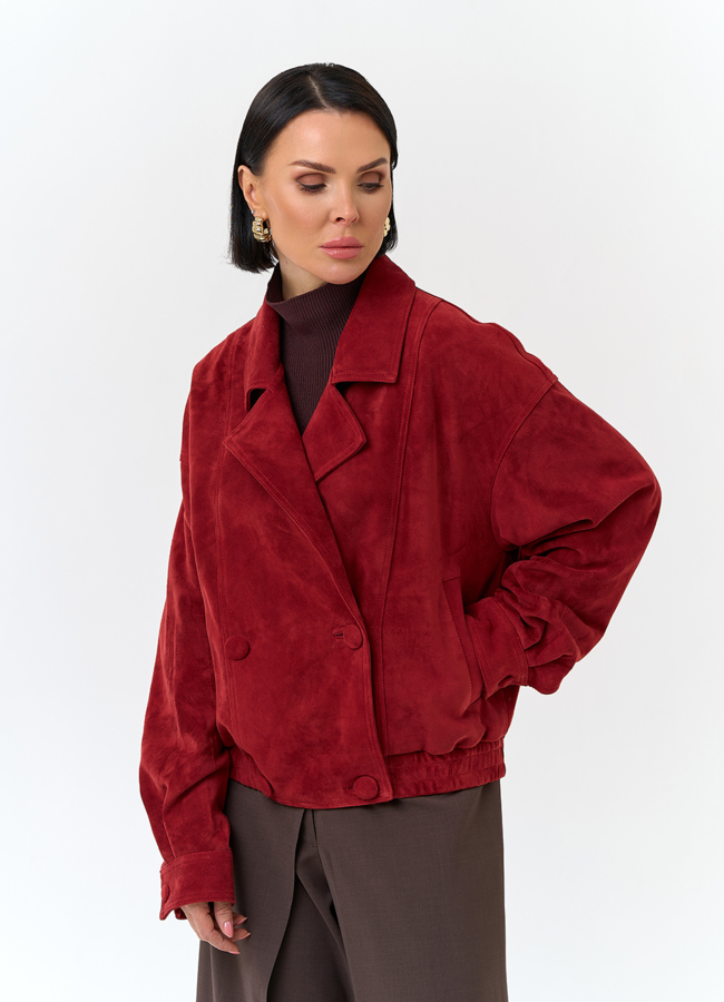 Женская куртка из натуральной замши красного цвета модель № 32740 универмаг малина