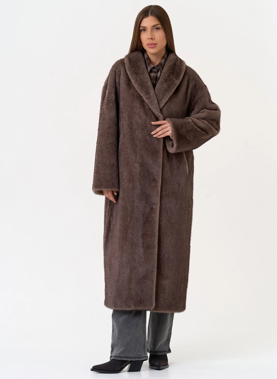 Женская шуба из эко меха с воротником шаль
