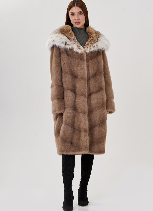 фото Норковая шуба с рысью модель № 25469