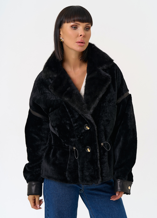 Женская короткая дубленка с английским воротником из меха норки модель № 31483 универмаг малина