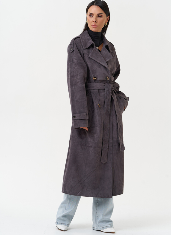 Длинный плащ из натуральной замши