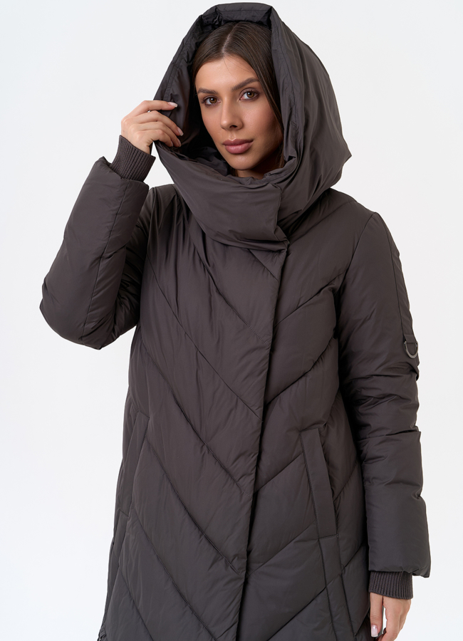 Женский длинный пуховик с капюшоном модель № 31394 универмаг малина