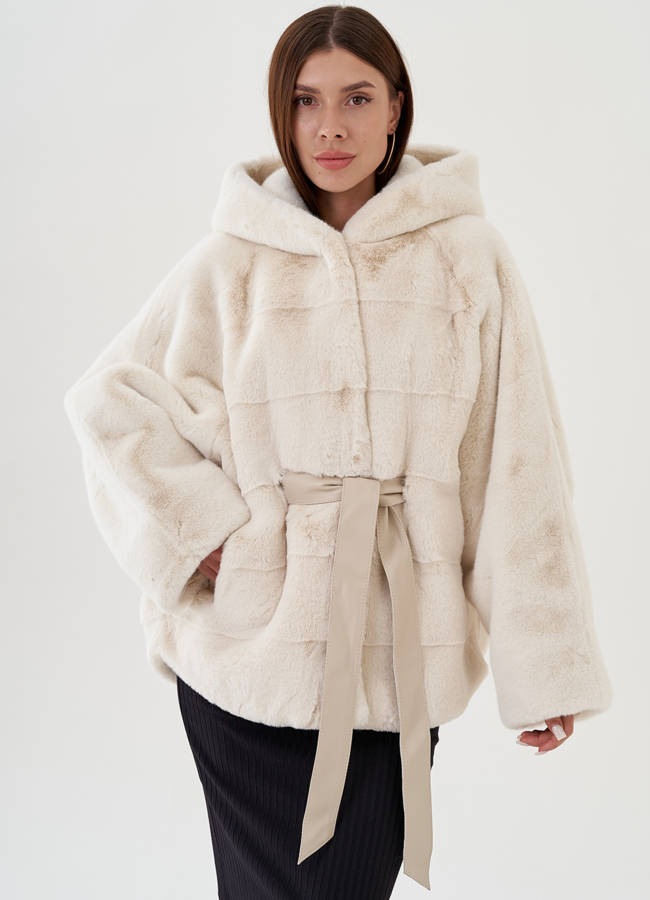 Куртка из эко меха с капюшоном модель № 25084 меха малина