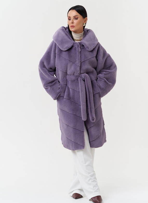 Женская шуба из эко меха с капюшоном