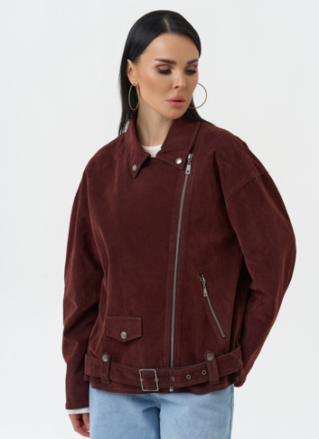 Куртка косуха из эко замши бордового цвета