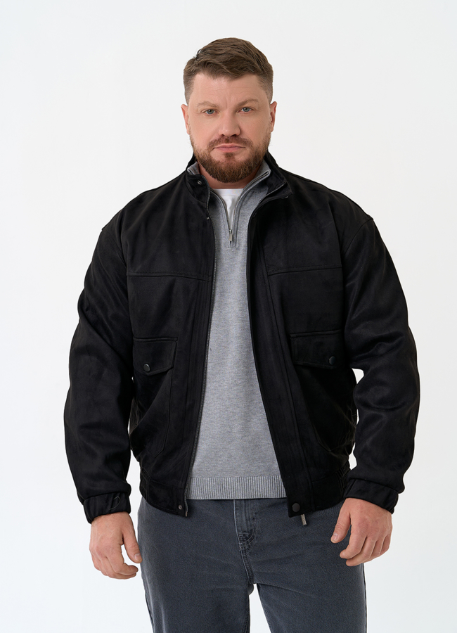 Мужская куртка бомбер из эко замши модель № 32883 меха малина