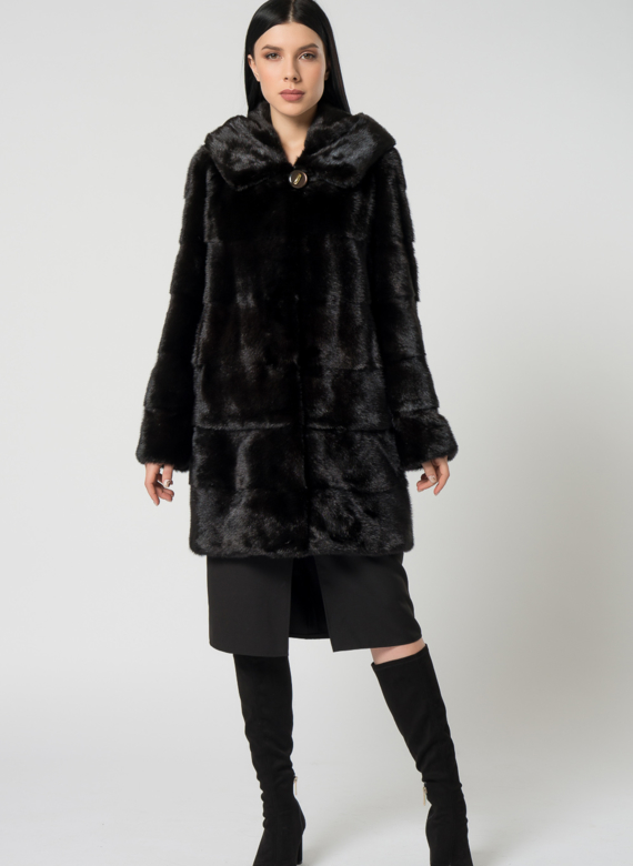 Норковая шуба с капюшоном