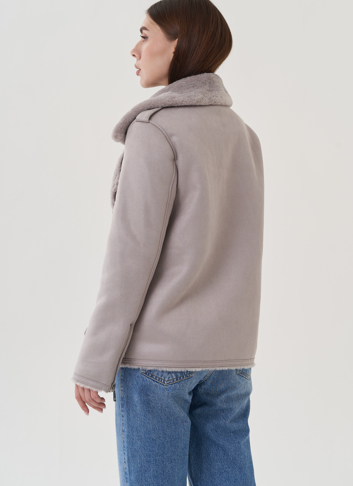 Дубленка из эко замши с английским воротником