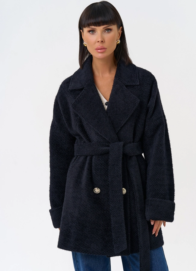 Женское полупальто с английским воротником модель № 31484 меха малина