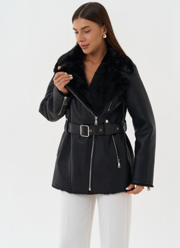 Эко дубленка с английским воротником