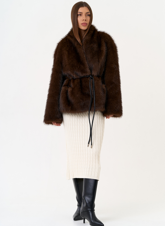 Женская шуба из эко меха с поясом