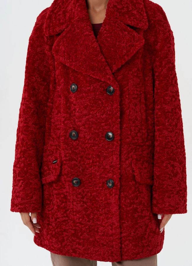 Яркое двубортное пальто с английским воротником модель № 28312 универмаг малина