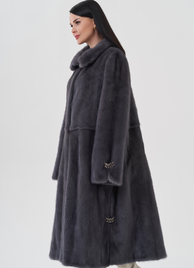 Норковая шуба с воротником стойка  модель № 25600 универмаг малина