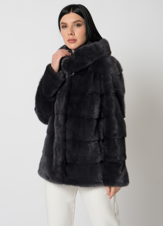 Куртка из меха норки с капюшоном модель № 25398 меха малина