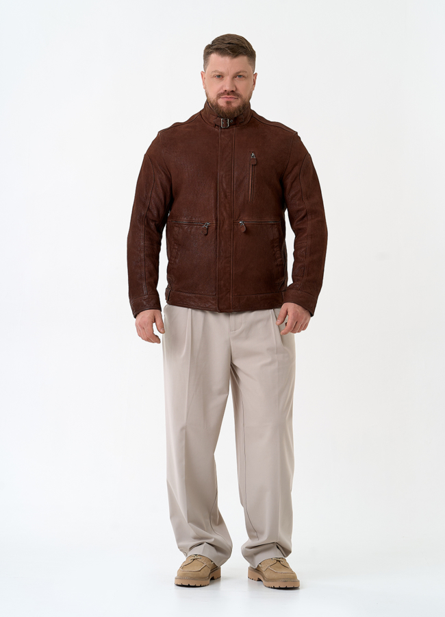 Мужская куртка из натуральной кожи коричневого цвета модель № 32746 в кредит