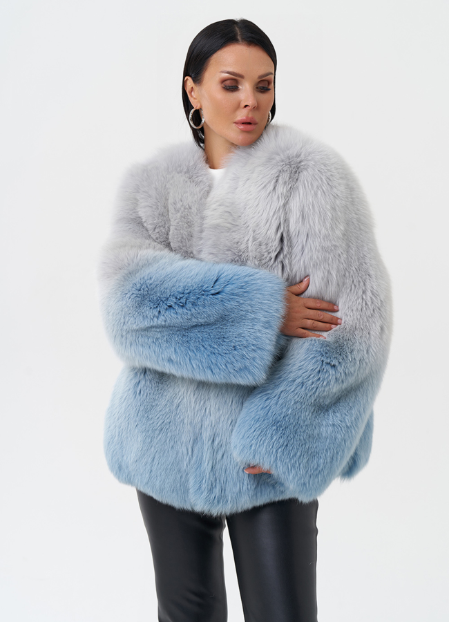 Шуба из меха лисы с принтом деграде модель № 28590 универмаг малина