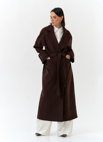 Женское длинное пальто с английским воротником