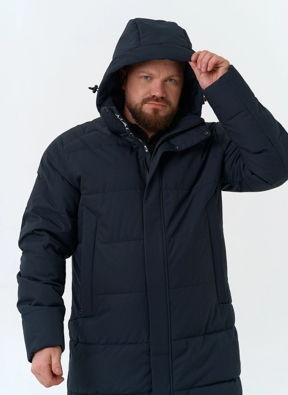 Мужской удлиненный пуховик с капюшоном фото