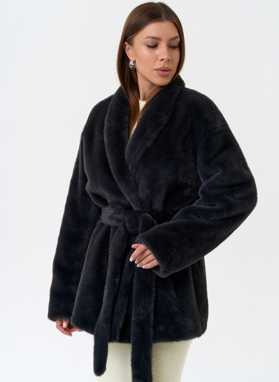 Женская шуба из эко меха с воротником шаль