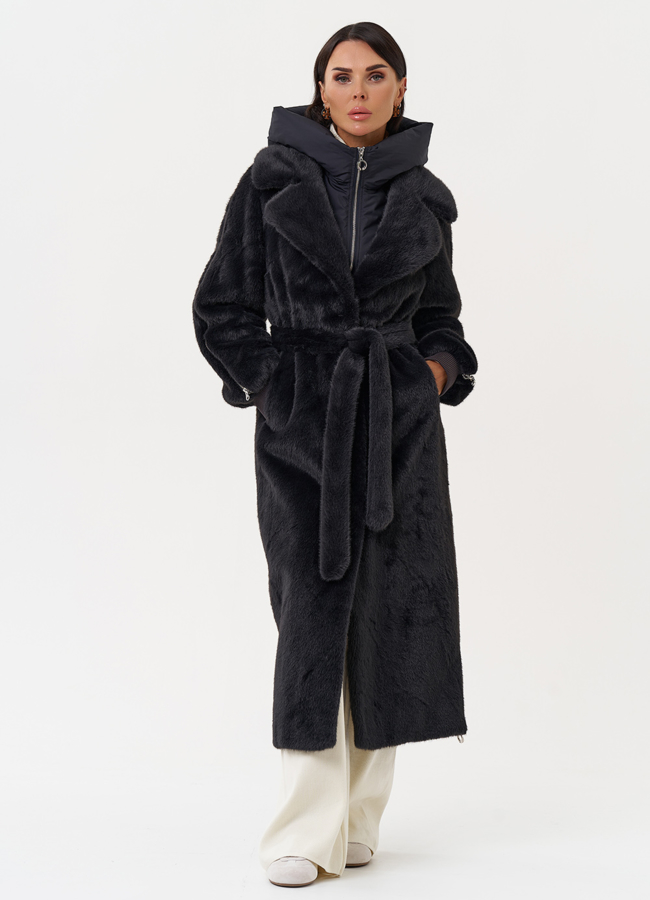 Длинная женская шуба из эко меха в цвете графит модель № 31236 универмаг малина