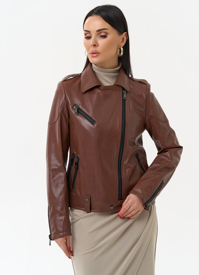 Женская куртка - косуха  модель № 21164 меха малина