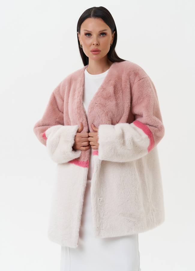 Женская шуба из эко меха в светлом оттенке модель № 27790 меха малина